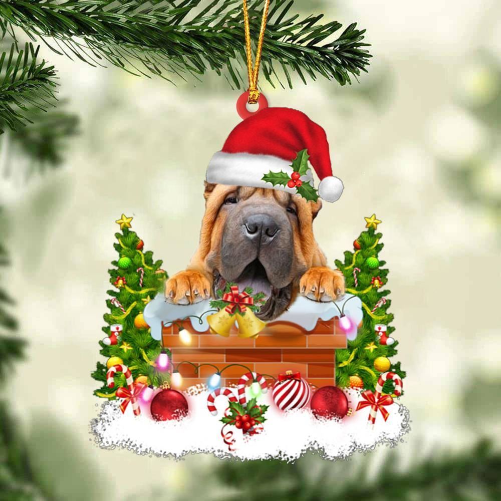 Christmas Ornament, Shar Pei In The Chimney Hanging Christmas Ornament, Christmas Ornaments 2023
