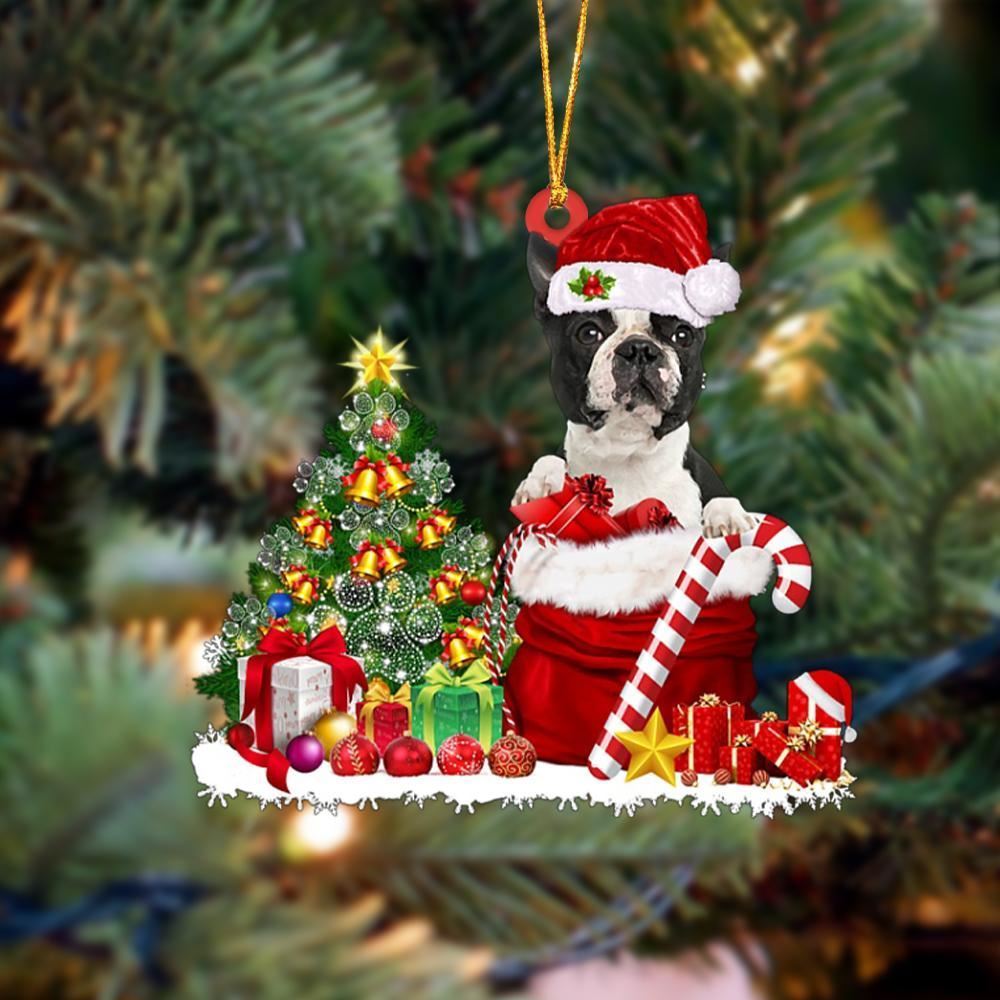 Christmas Ornaments, Boston Terrier Gift Bag Merry Christmas Ornaments, Christmas Ornaments 2023