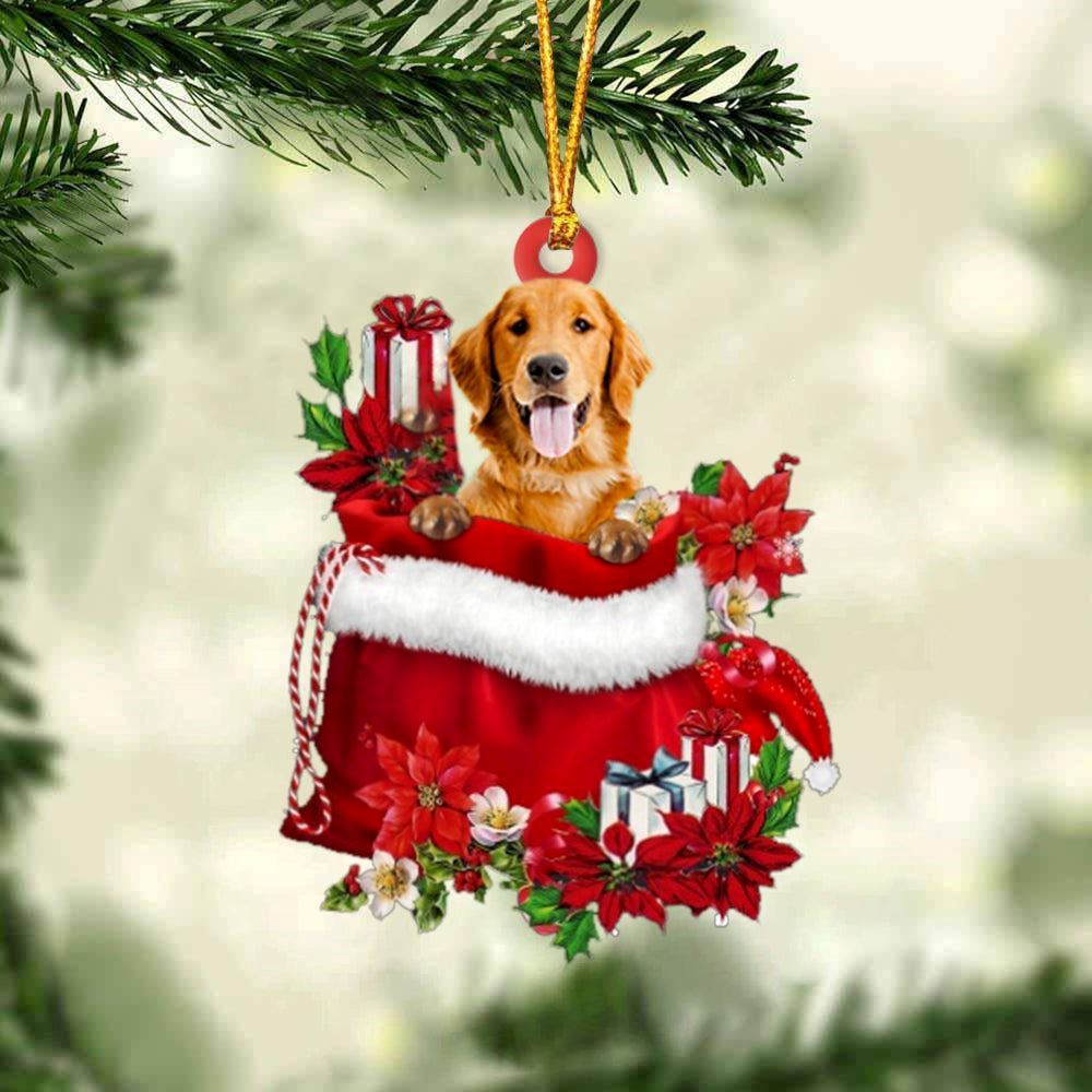 Christmas Ornaments, Golden Retriever In Gift Bag Christmass Ornaments, Christmas Ornaments 2023