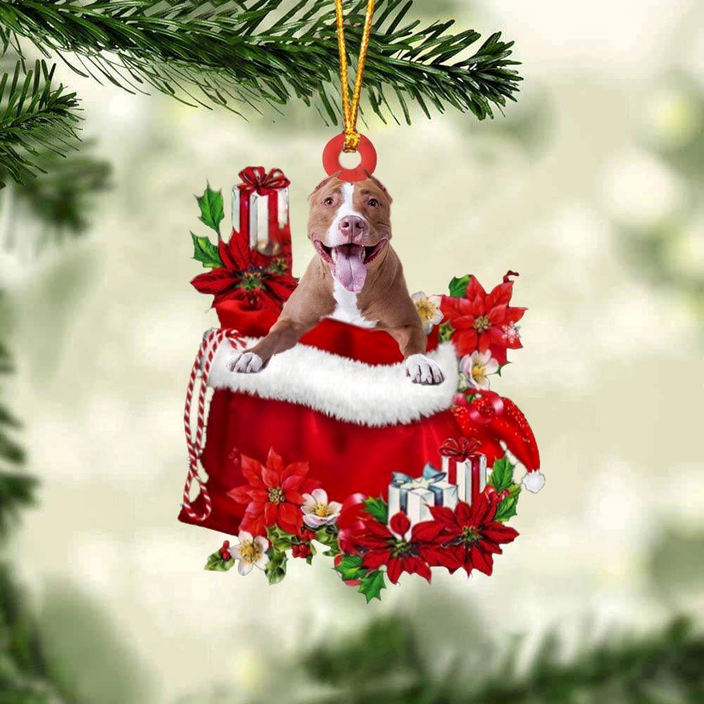 Christmas Ornaments, Pitbull In Gift Bag Christmass Ornaments, Christmas Ornaments 2023