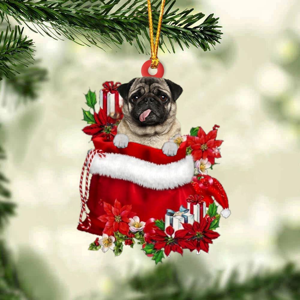 Christmas Ornaments, Pug In Gift Bag Christmas Ornaments, Christmas Ornaments 2023