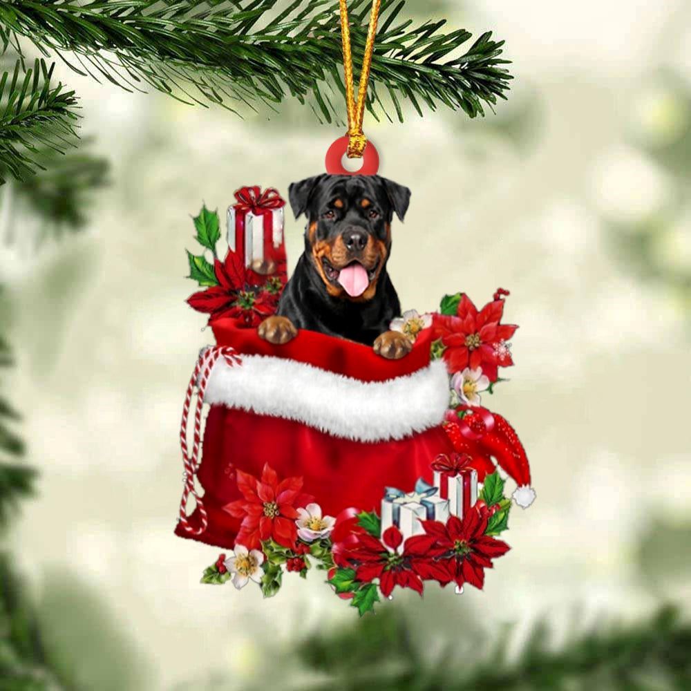Christmas Ornaments, Rottweiler In Gift Bag Christmass Ornaments, Christmas Ornaments 2023