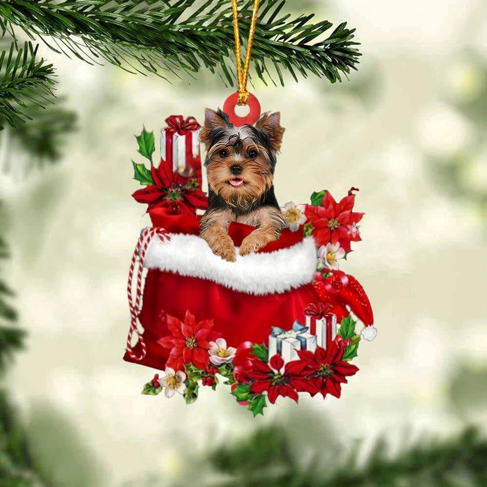 Christmas Ornaments, Yorkshire Terrier In Gift Bag Christmass Ornaments, Christmas Ornaments 2023