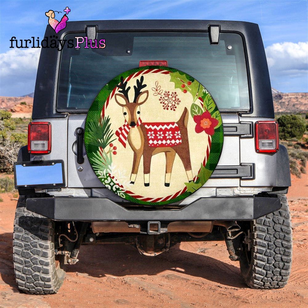 Christmas Tire Cover, Christmas Deer Deer And Flowers Tire Cover, Tire Covers For Cars