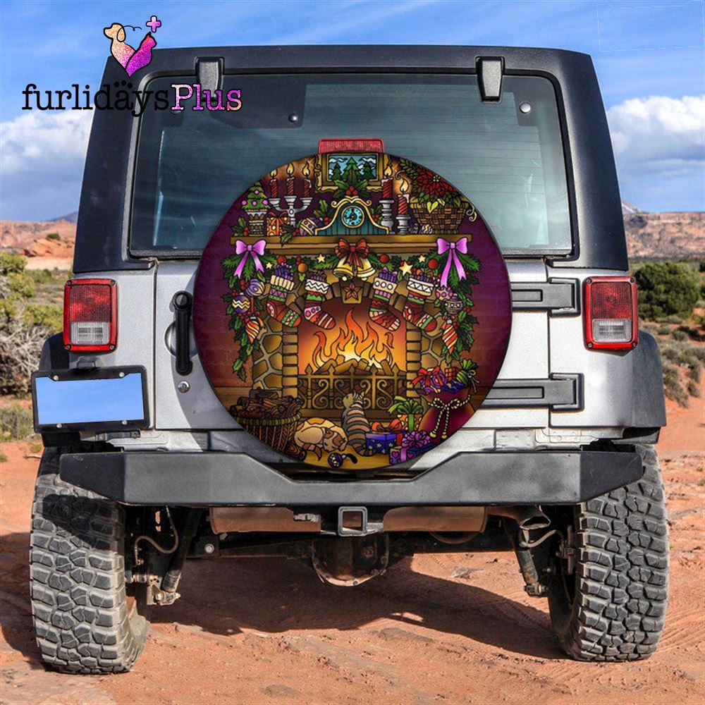 Christmas Tire Cover, Christmas Eve Fireplac Tire Cover, Tire Covers For Cars