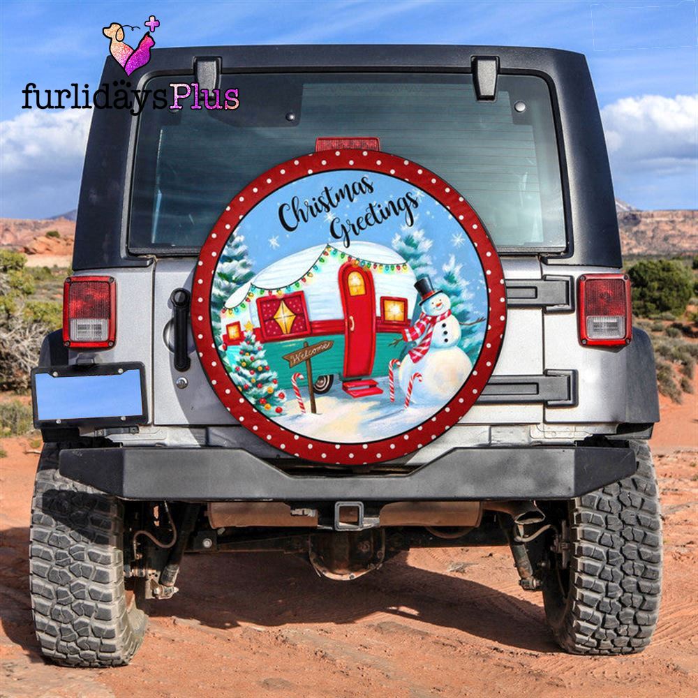 Christmas Tire Cover, Christmas Greetings With Camping Snowman Tire Cover, Tire Covers For Cars