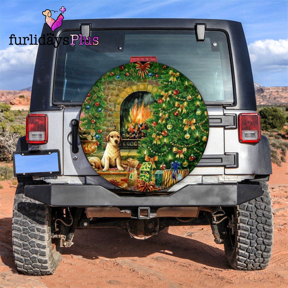 Christmas Tire Cover, Christmas Tree Fireplace Cute Puppy Tire Cover, Tire Covers For Cars