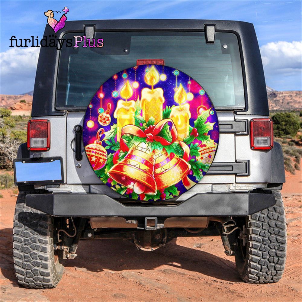 Christmas Tire Cover, Hanging Jingle Bells And Candle Tire Cover, Tire Covers For Cars