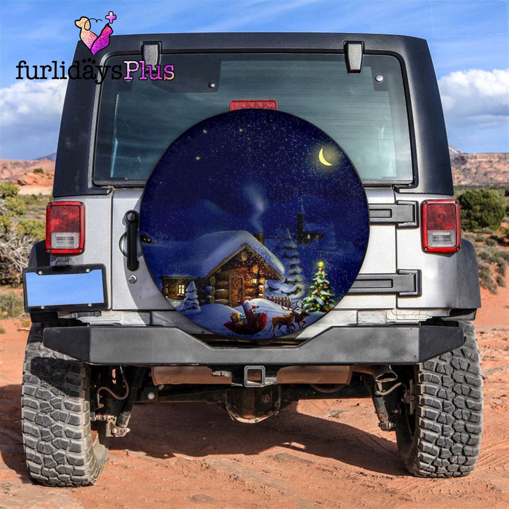 Christmas Tire Cover, Santa Claus And Reindeer In Town On Christmas Night Tire Cover, Tire Covers For Cars