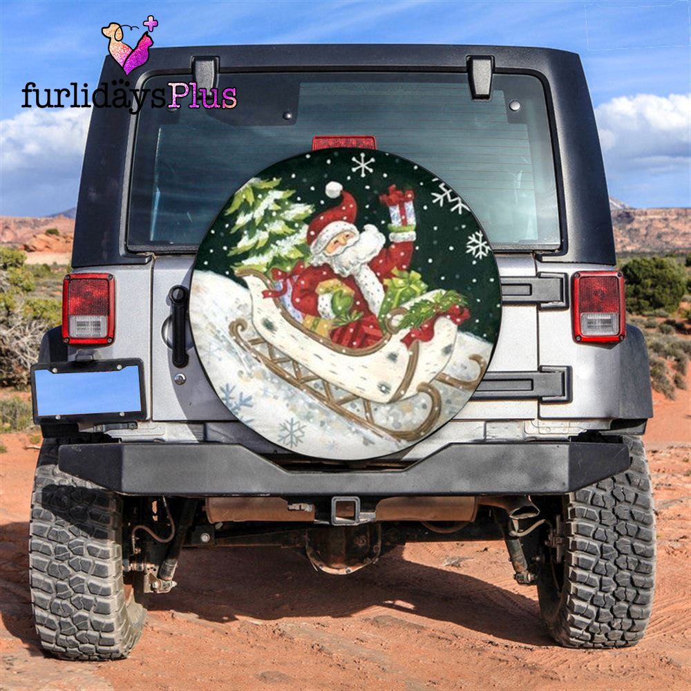 Christmas Tire Cover, Santa Claus And Snowmobile Tire Cover, Tire Covers For Cars