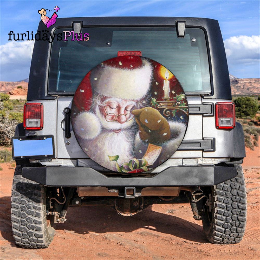 Christmas Tire Cover, Santa Claus In Front Of The Candle Tire Cover, Tire Covers For Cars