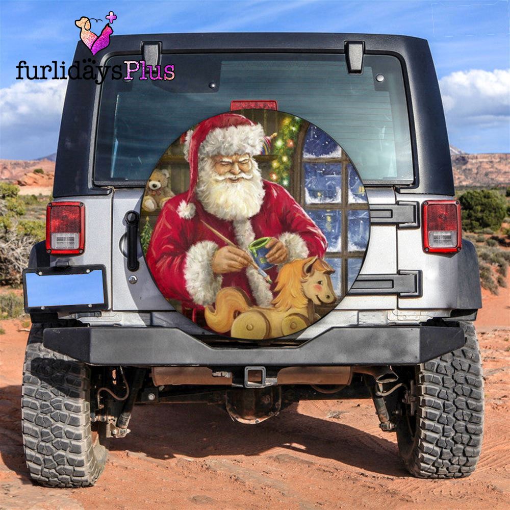 Christmas Tire Cover, Santa Claus Painted Statues Tire Cover, Tire Covers For Cars
