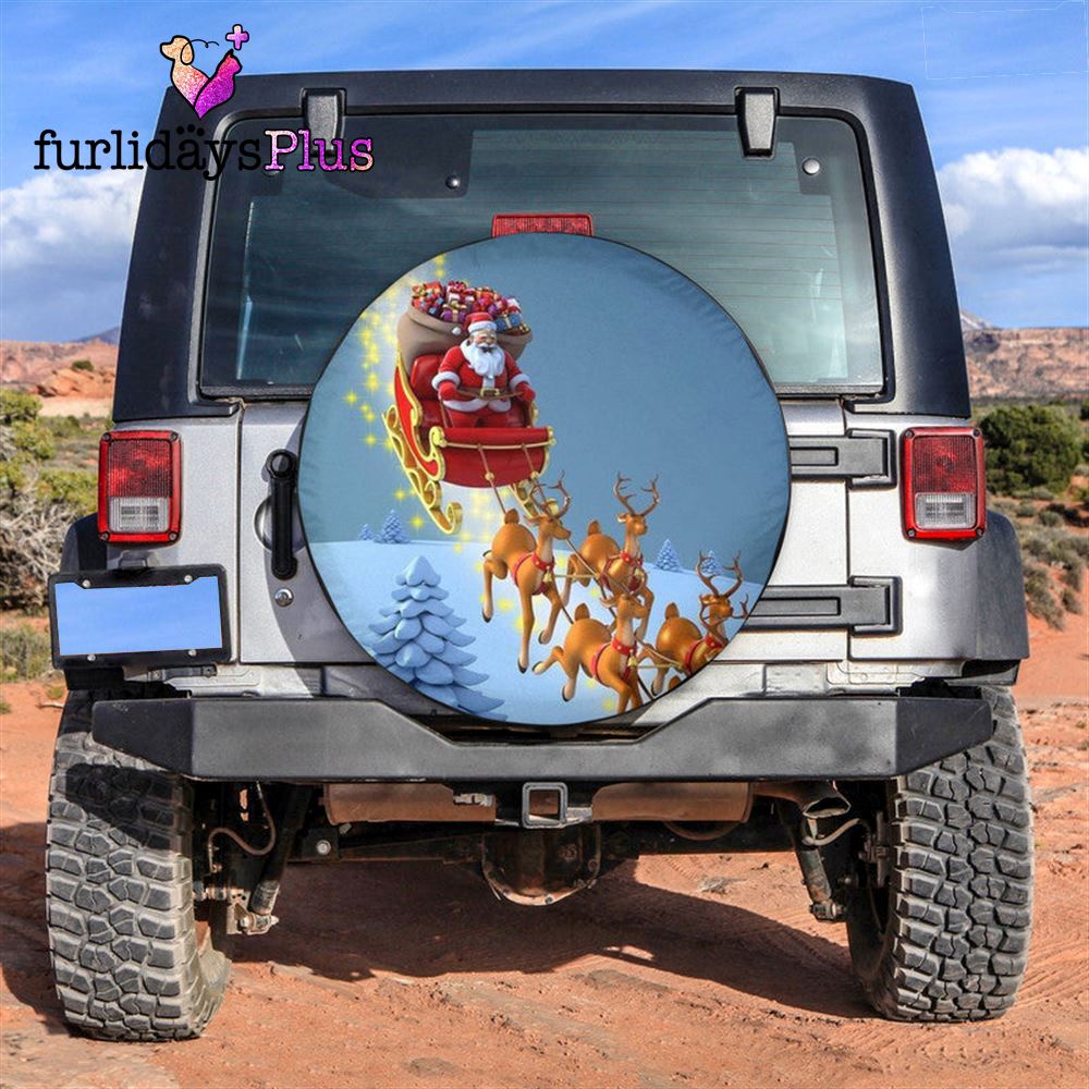 Christmas Tire Cover, Santa Claus With Reindeers Tire Cover, Tire Covers For Cars