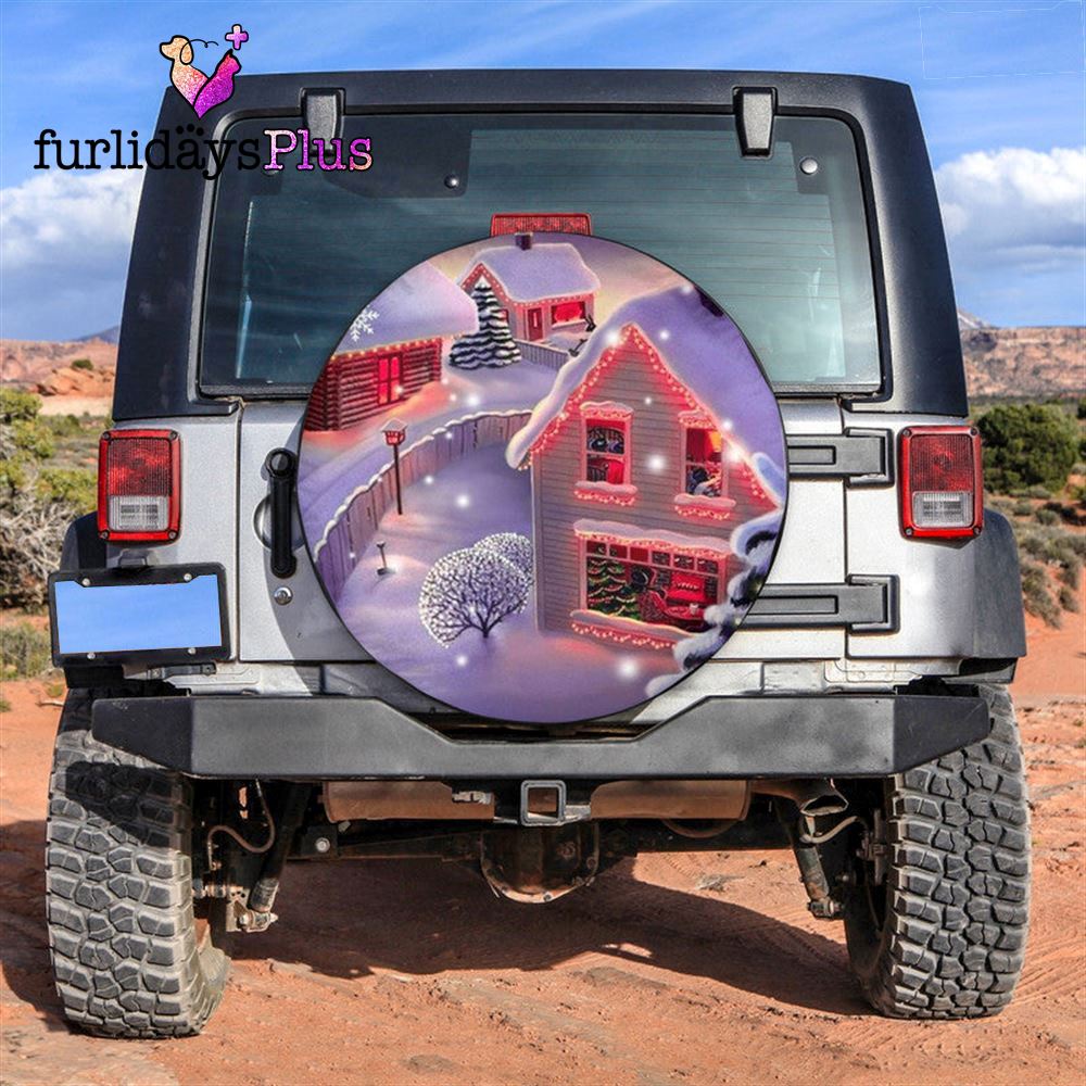 Christmas Tire Cover, Snowy Town At Xmas Eve Tire Cover, Tire Covers For Cars