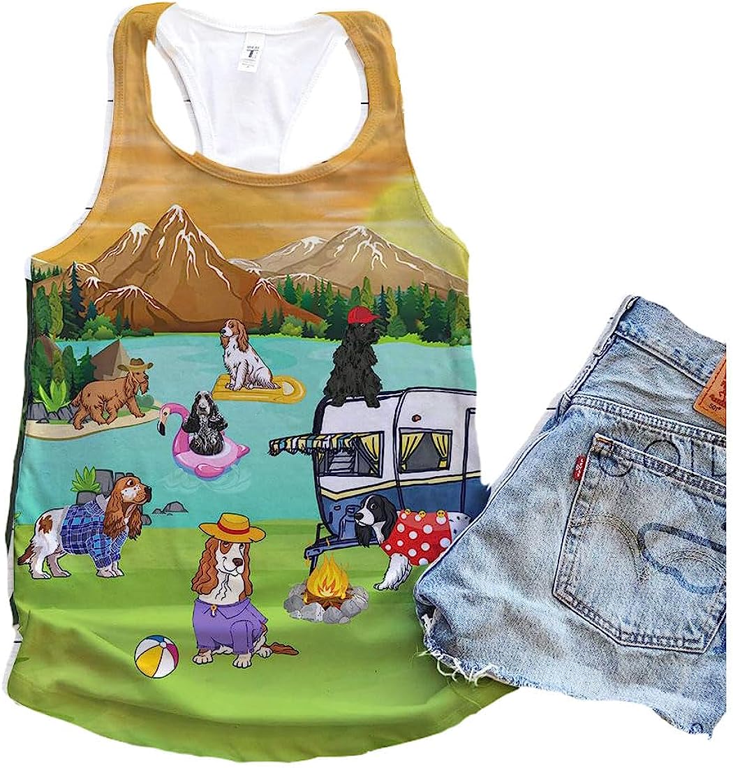 Cocker Spaniel Dog Camping Outdoor Tank Top - Summer Casual Tank Tops For Women - Gift For Young Adults