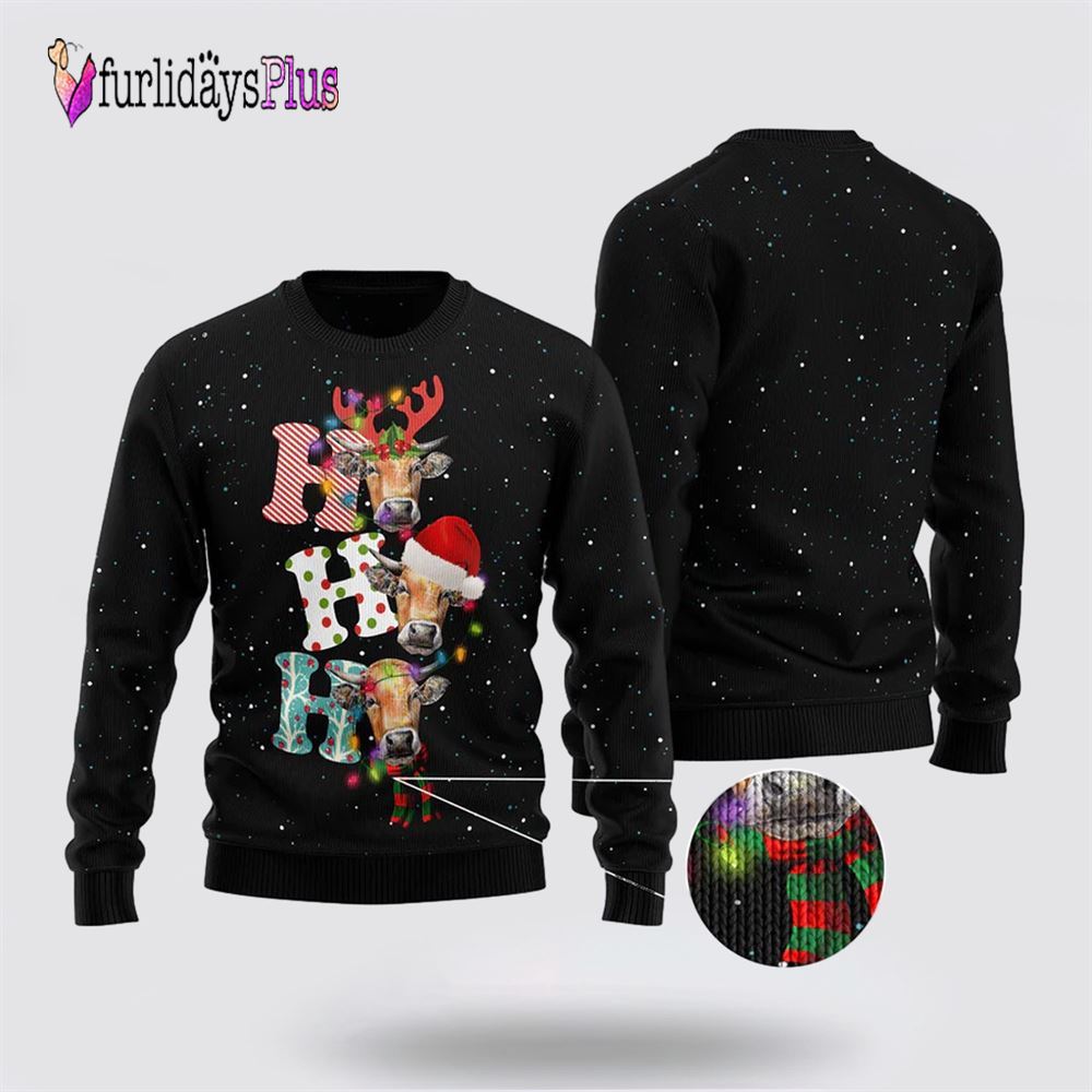 Cow Ho Ho Ho Ugly Christmas Sweater, Sweater Gifts For Pet Lover