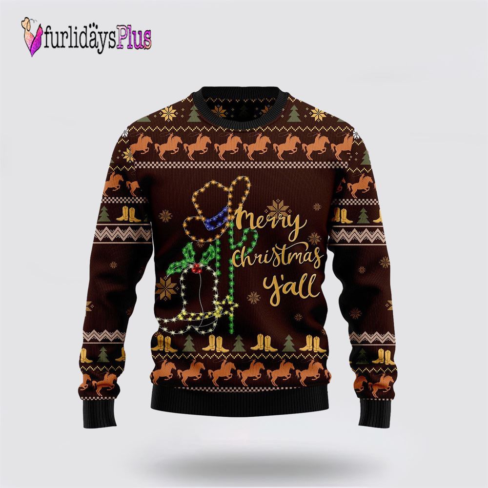 Cowboy Boots Ugly Christmas Sweater, Sweater Gifts For Pet Lover