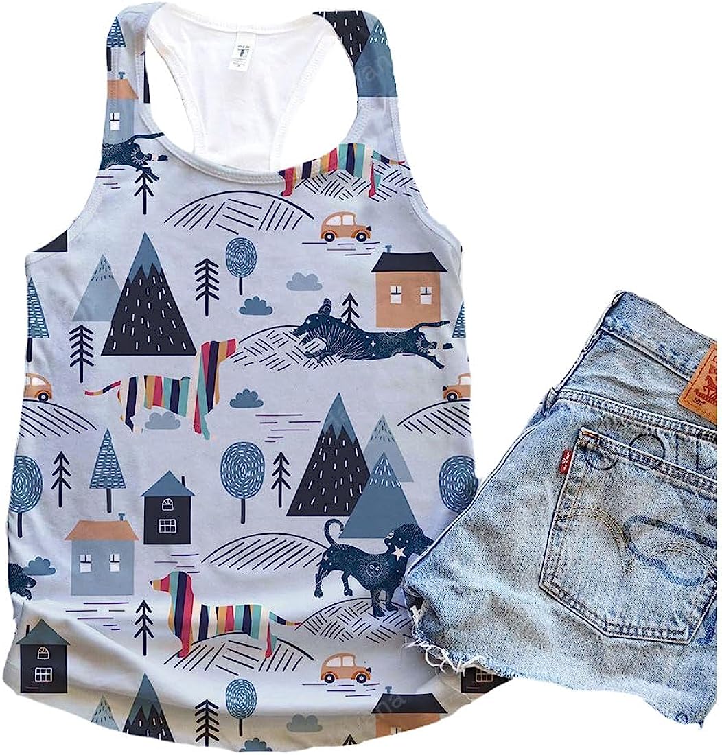 Dachshund Dog Pastel Blue Love Tank Top - Summer Casual Tank Tops For Women - Gift For Young Adults