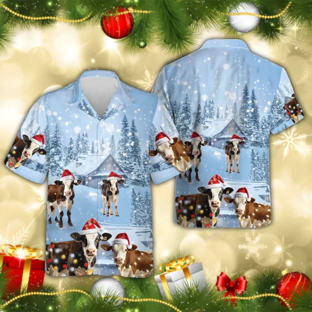 Dairy Cow Christmas Hawaiian Shirts, Xmas Hawaiian Shirts