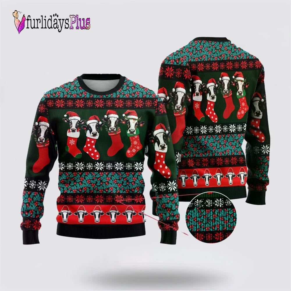 Dairy Cow Stocking Ugly Christmas Sweater For Men Women, Christmas Gift, Christmas Winter Fashion, Farmers Sweater