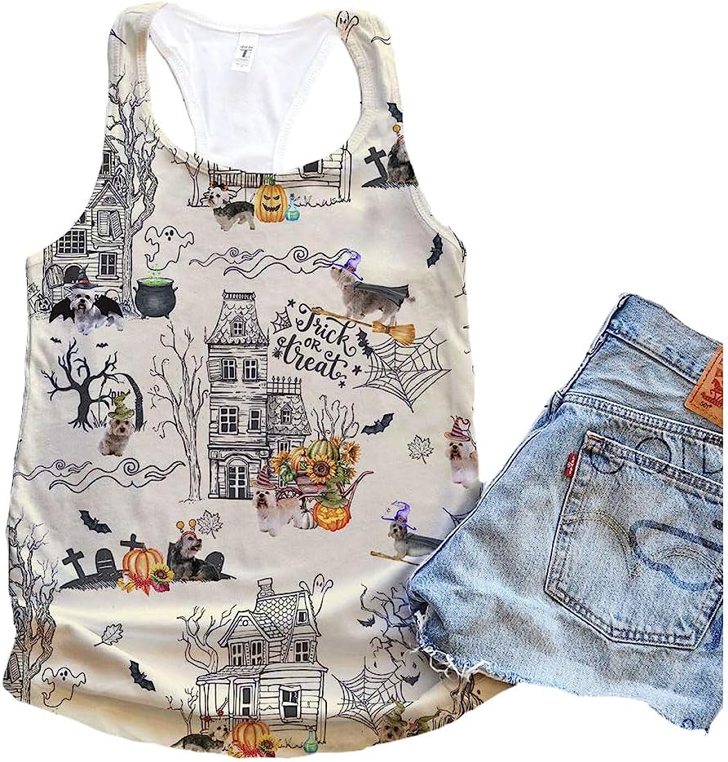 Dandie Dinmont Terrier Dog Halloween Town Tank Top - Summer Casual Tank Tops For Women - Gift For Young Adults
