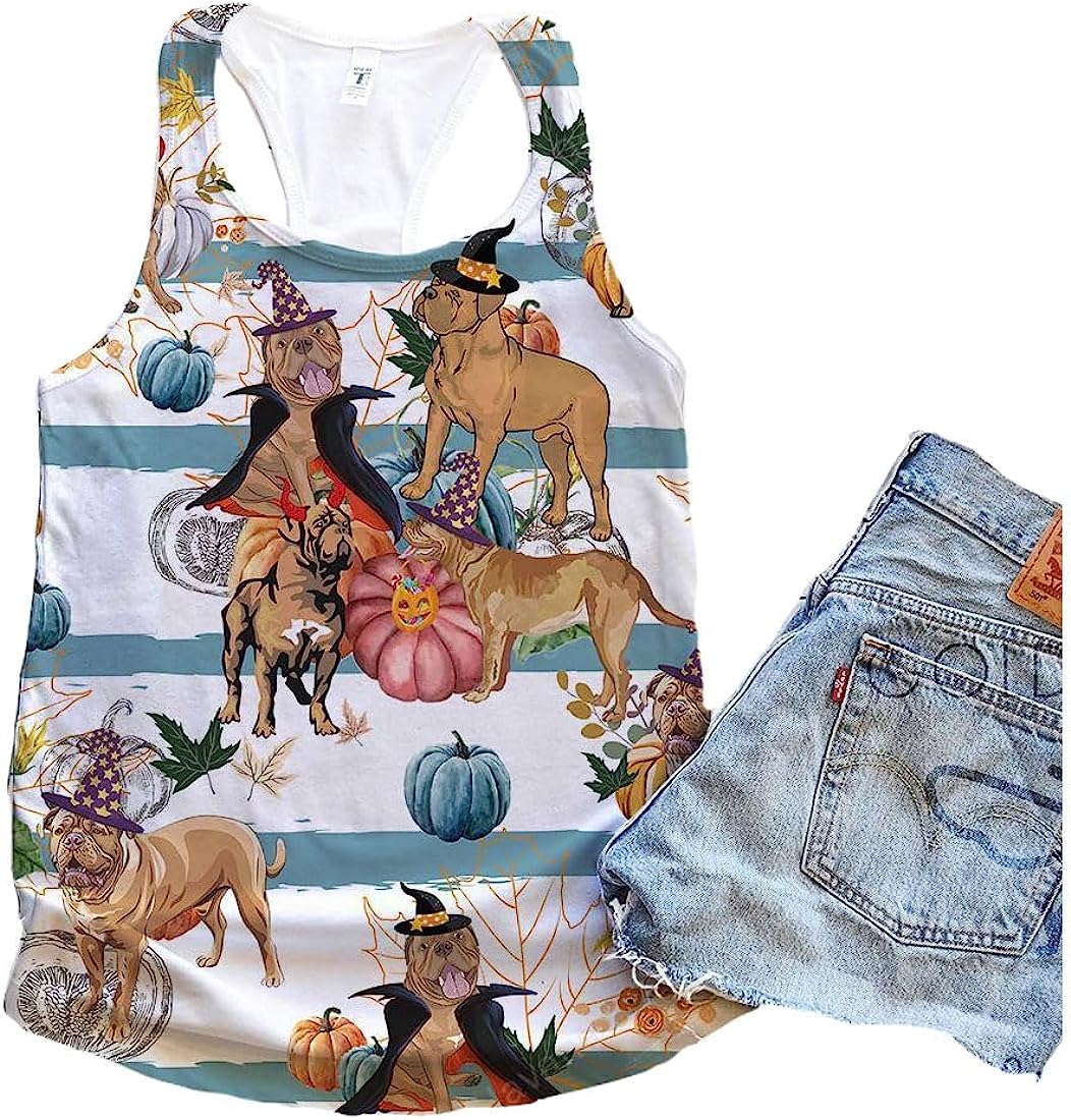 Dogue De Bordeaux Dog Halloween Pumpkin Retro Tank Top - Summer Casual Tank Tops For Women - Gift For Young Adults
