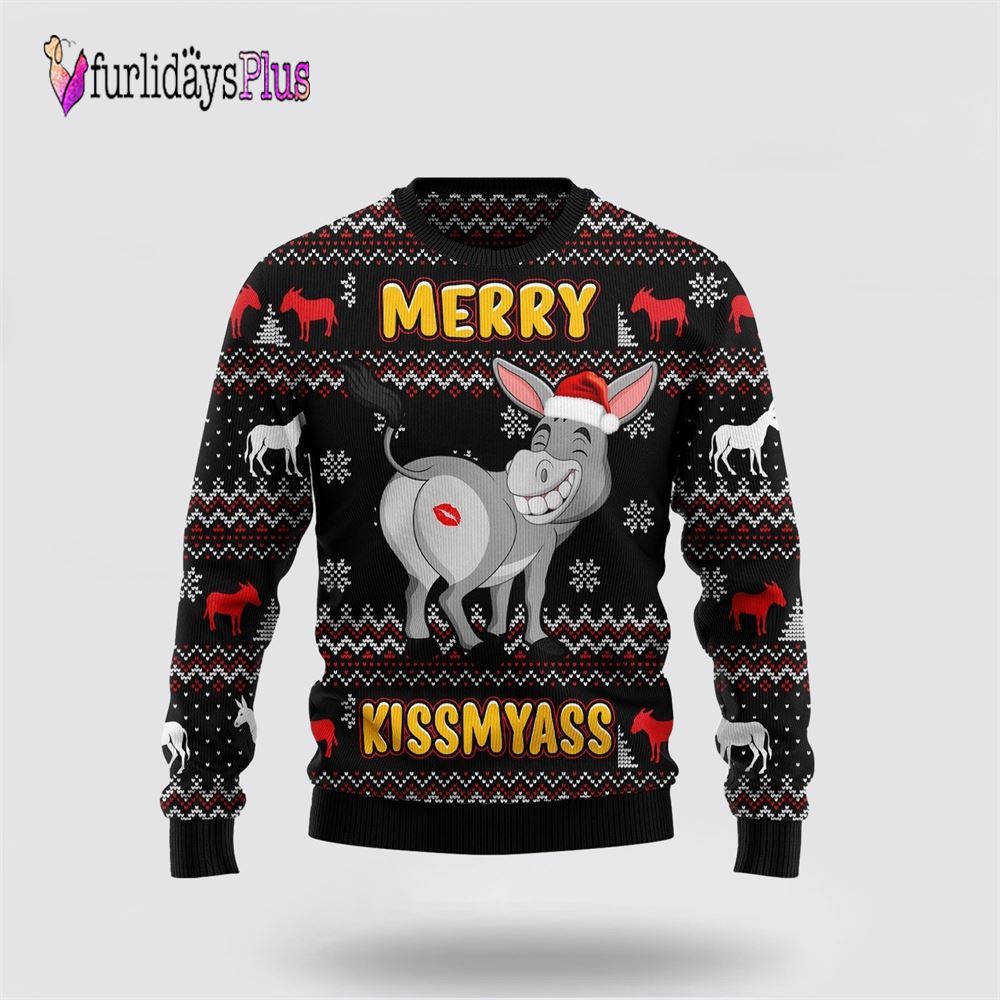 Donkeys Merry Kissmyass Ugly Christmas Sweater, Sweater Gifts For Pet Lover