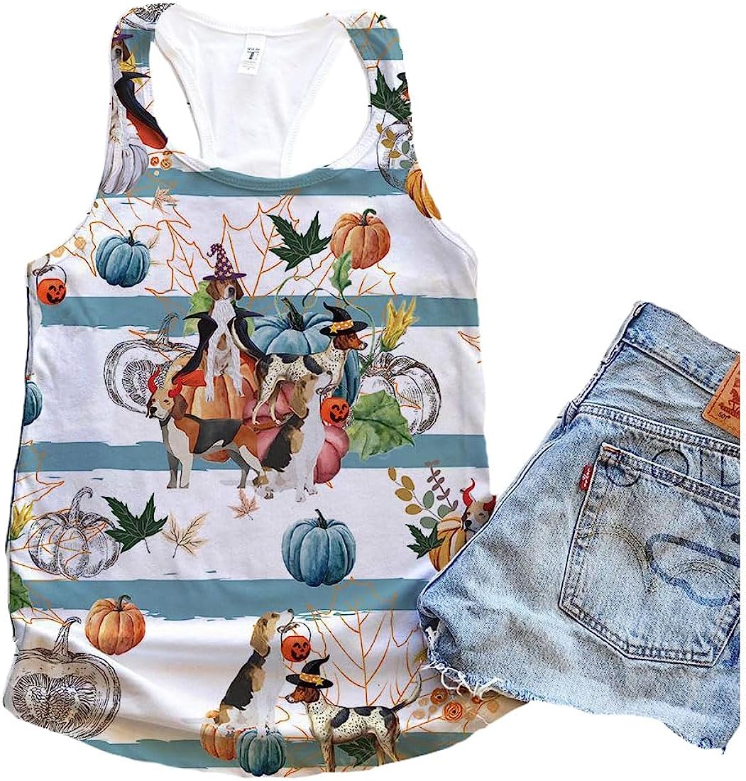 English Foxhound Dog Halloween Pumpkin Retro Tank Top - Summer Casual Tank Tops For Women - Gift For Young Adults