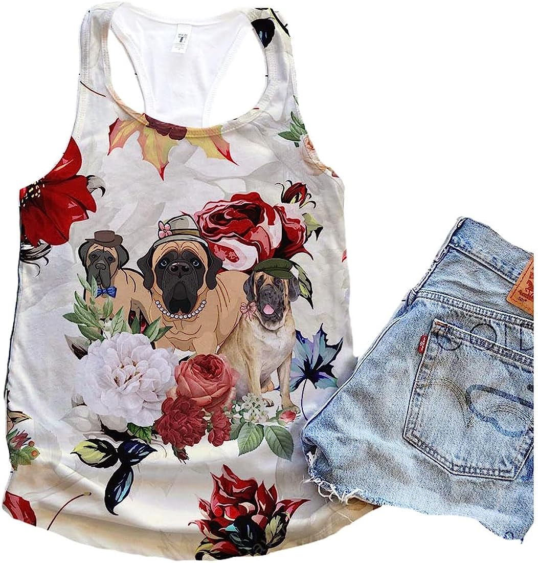 English Mastiff Dog Flower Autumn Tank Top - Summer Casual Tank Tops For Women - Gift For Young Adults