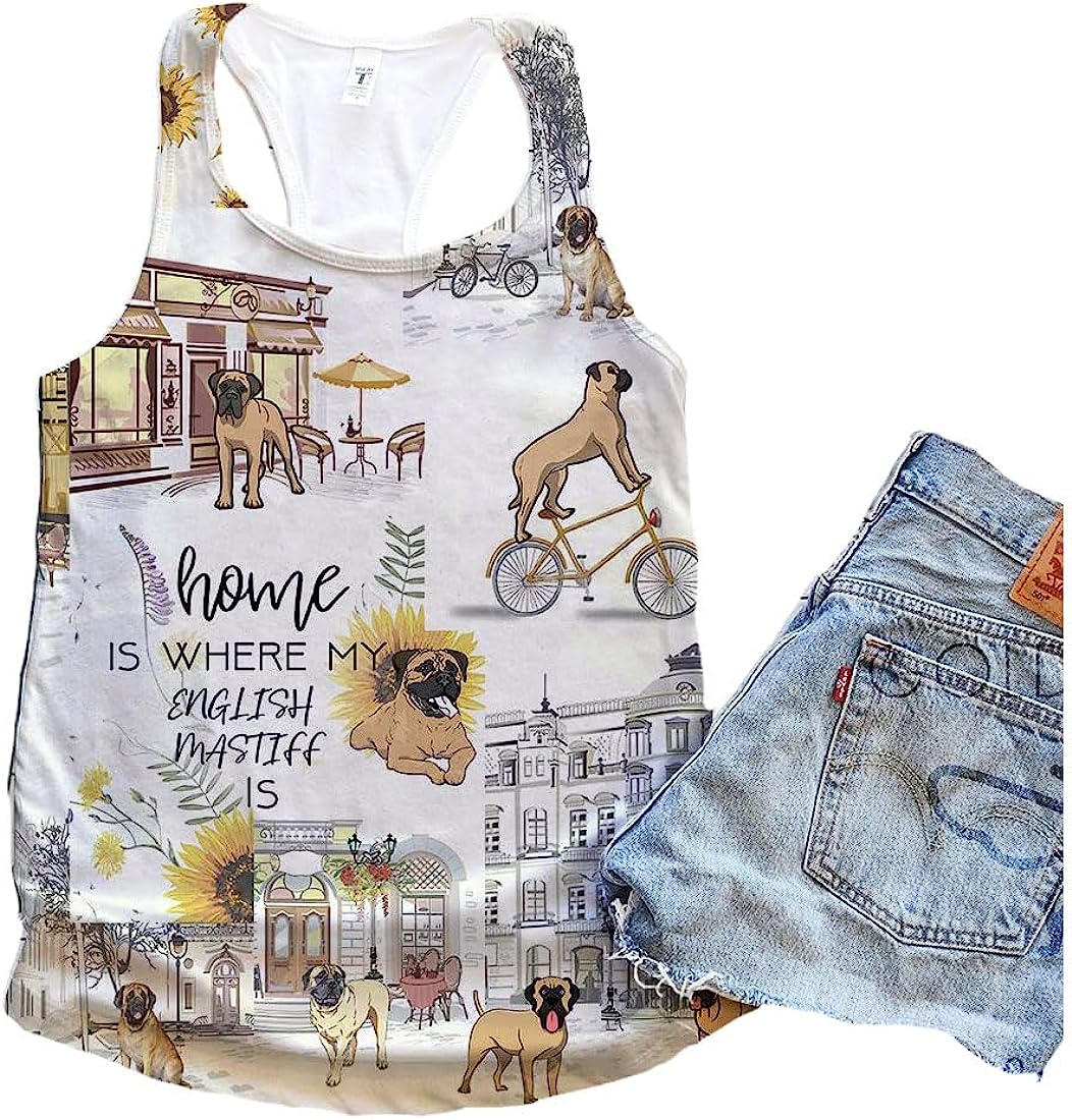 English Mastiff Dog Home Urban Sunflower Tank Top - Summer Casual Tank Tops For Women - Gift For Young Adults