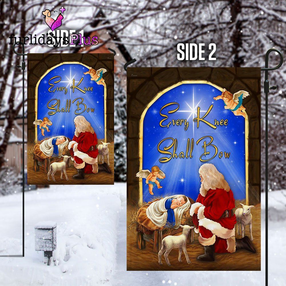 Every Knee Shall Bow Santa Claus Jesus Christmas Flag