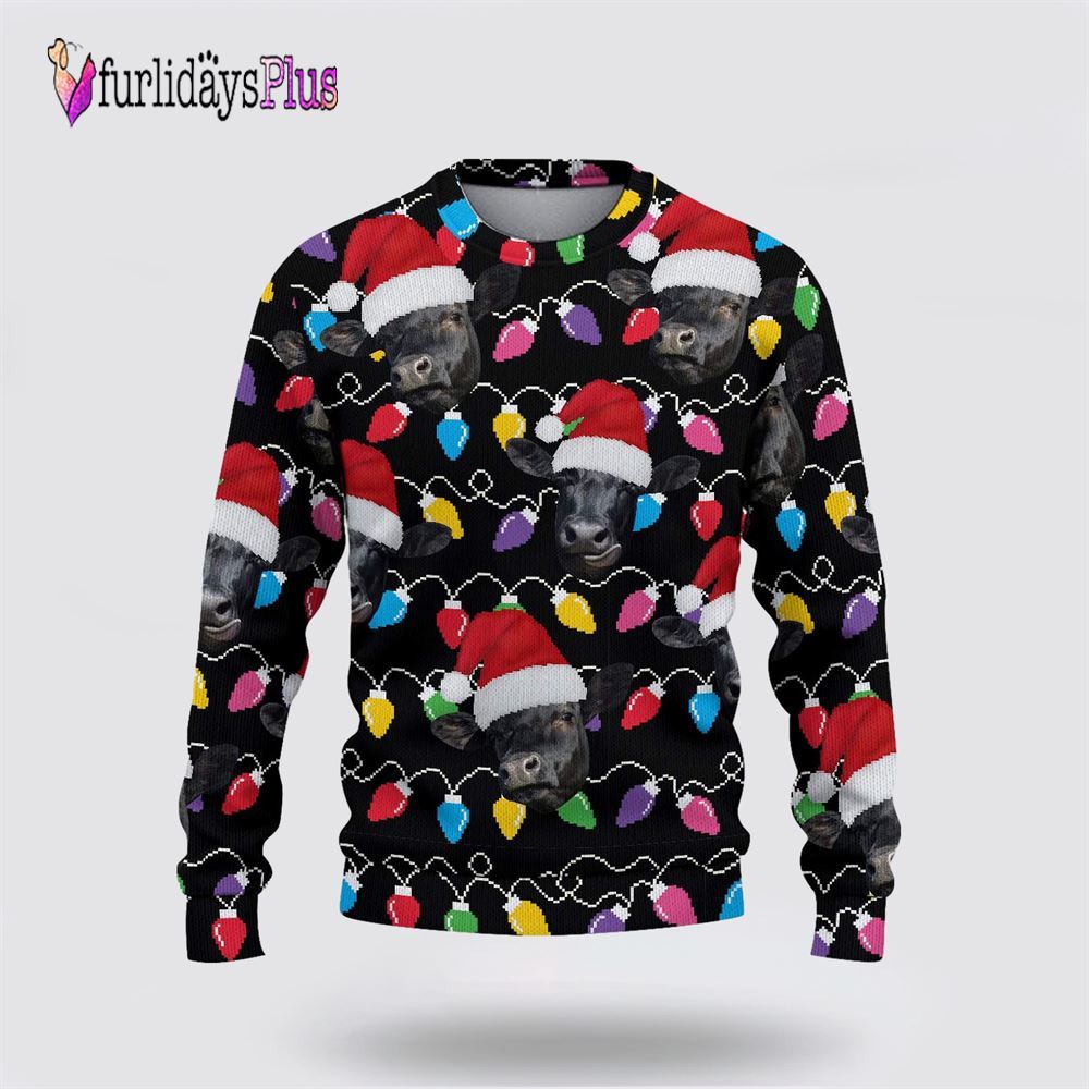 Farm Ugly Christmas Sweater, Black Angus Christmas Ugly Sweater