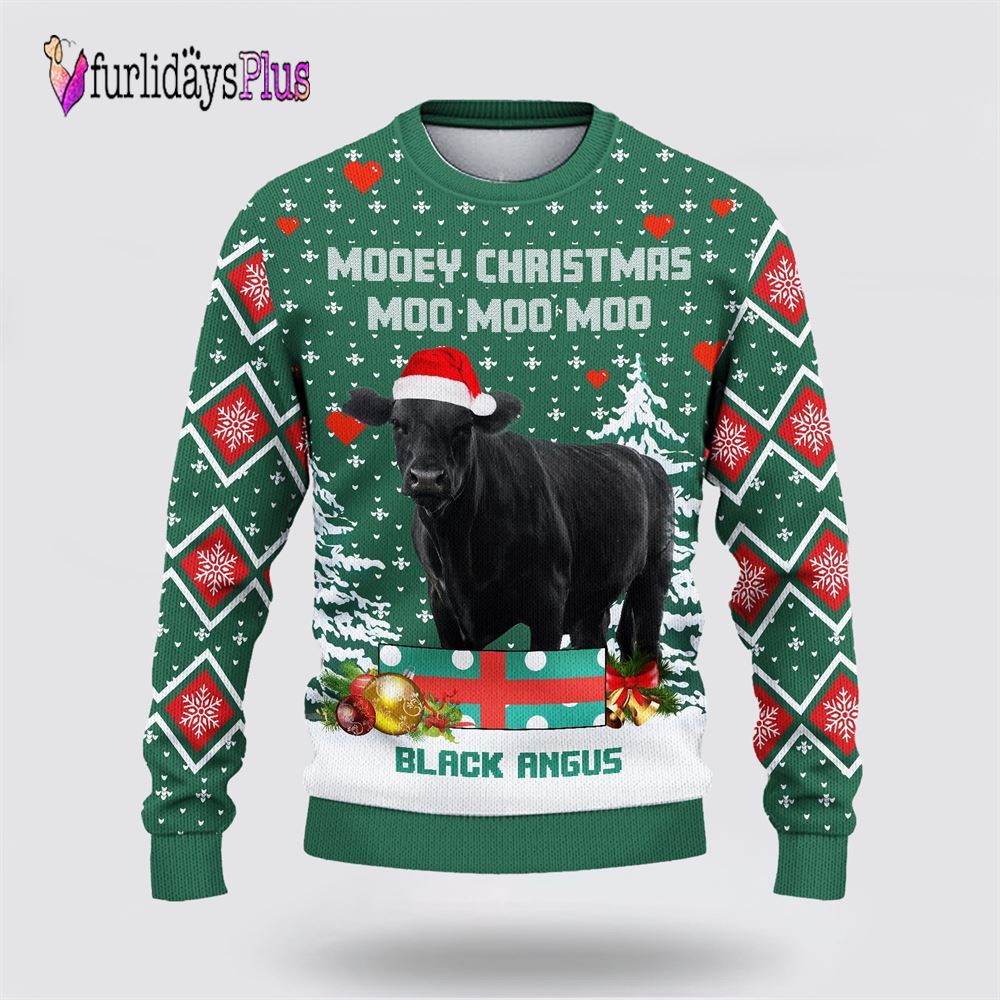 Farm Ugly Christmas Sweater, Black Angus Green Merry Christmas Ugly Sweater, Rural Lovers