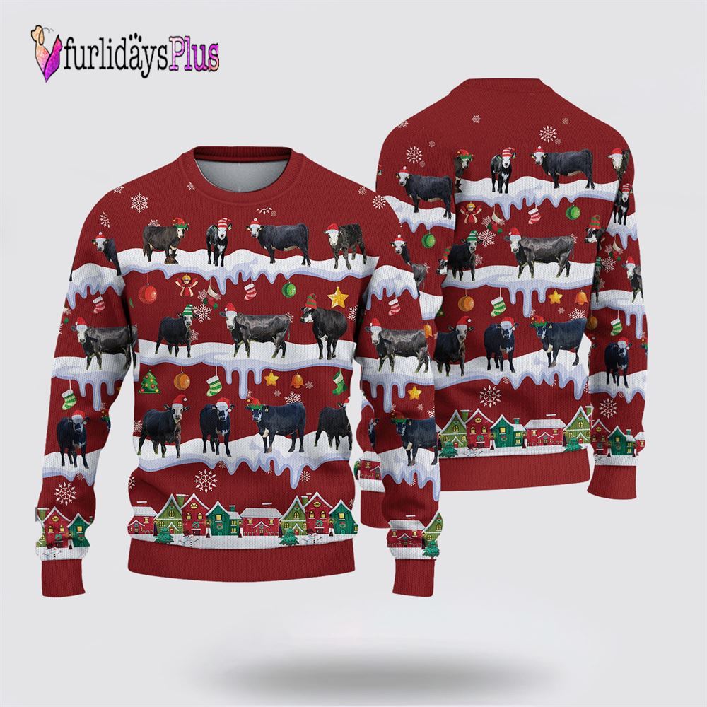 Farm Ugly Christmas Sweater, Black Baldy Christmas Knitted Sweater