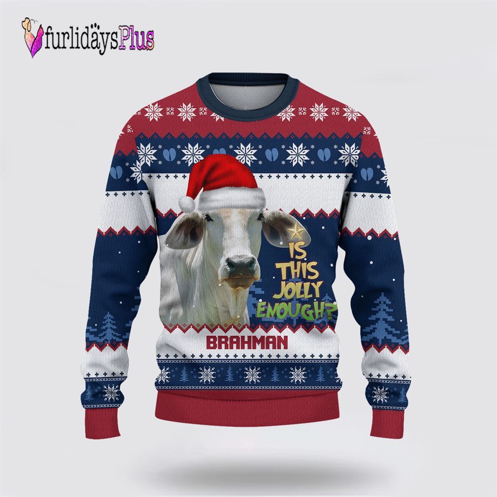 Farm Ugly Christmas Sweater, Brahman Jolly Merry Christmas Ugly Sweater