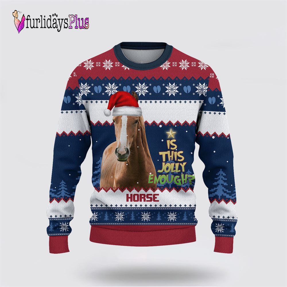 Farm Ugly Christmas Sweater, Brown Horse Jolly Merry Christmas Ugly Sweater