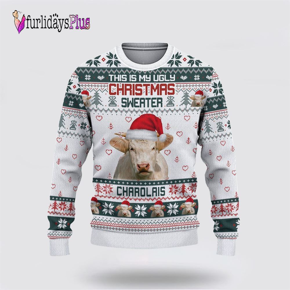 Farm Ugly Christmas Sweater, Charolais Green Merry Christmas Ugly Sweater, Rural Lovers