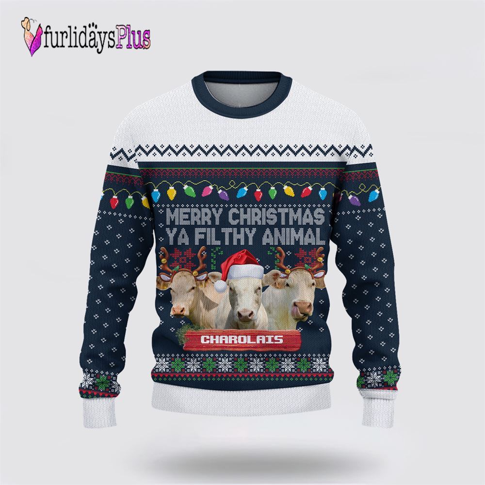 Farm Ugly Christmas Sweater, Charolais Merry Christmas Ugly Sweater