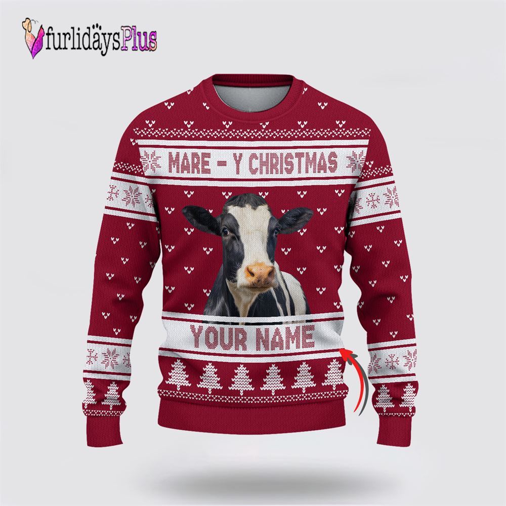 Farm Ugly Christmas Sweater, Custom Name Holstein Mare Y Christmas Ugly Sweater