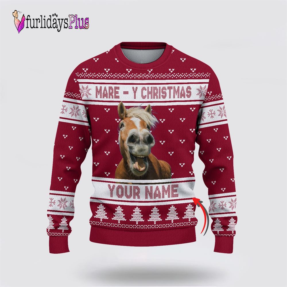Farm Ugly Christmas Sweater, Custom Name Horse Mare Y Christmas Ugly Sweater