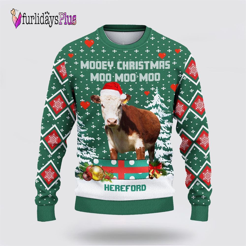 Farm Ugly Christmas Sweater, Hereford Green Merry Christmas Ugly Sweater, Rural Lovers
