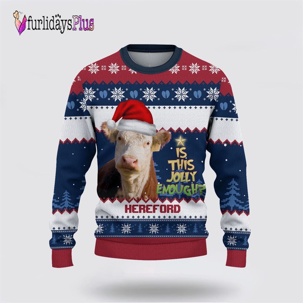 Farm Ugly Christmas Sweater, Hereford Jolly Merry Christmas Ugly Sweater