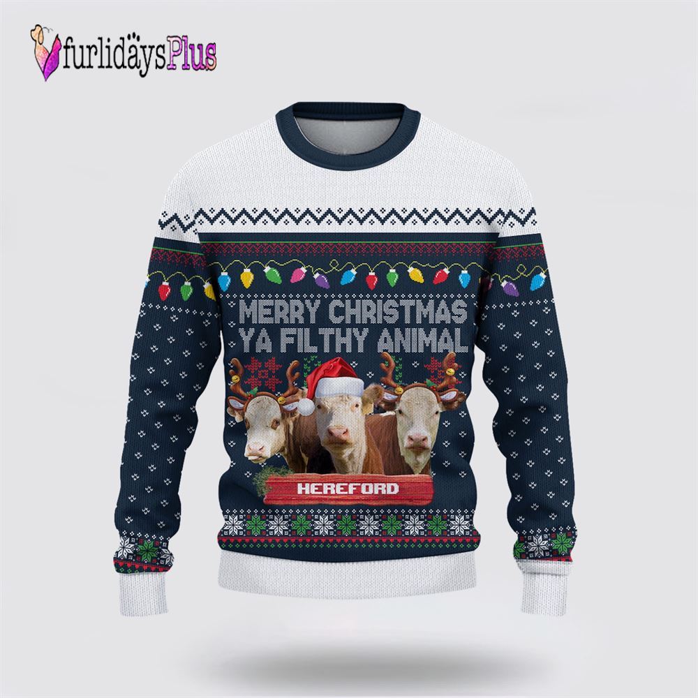 Farm Ugly Christmas Sweater, Hereford Merry Christmas Ugly Sweater