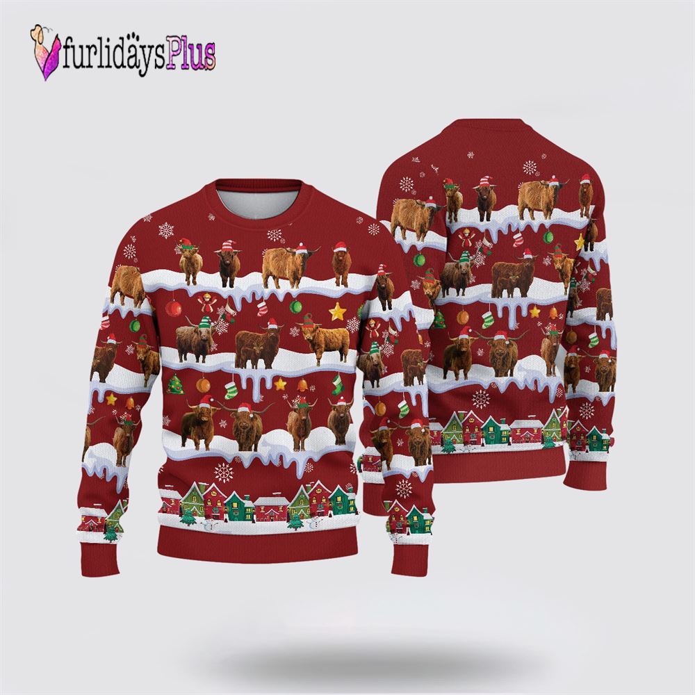 Farm Ugly Christmas Sweater, Highland Christmas Knitted Sweater