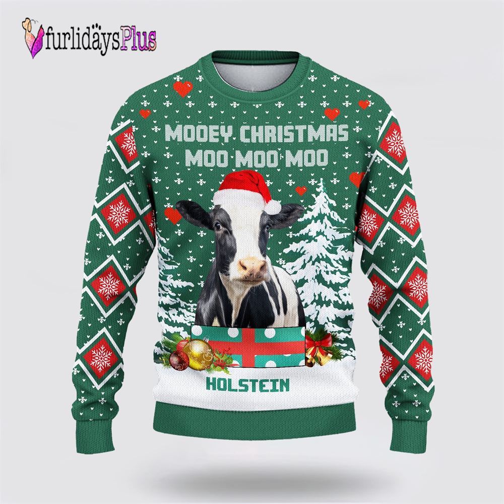 Farm Ugly Christmas Sweater, Holstein Green Merry Christmas Ugly Sweater