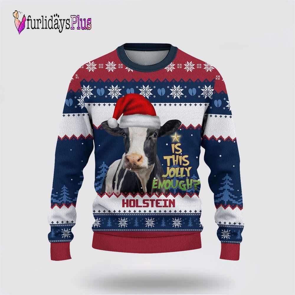 Farm Ugly Christmas Sweater, Holstein Jolly Merry Christmas Ugly Sweater