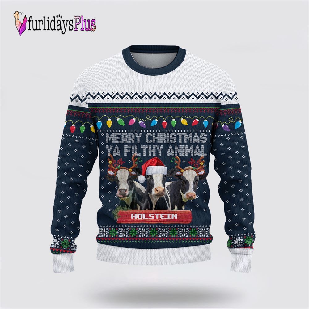 Farm Ugly Christmas Sweater, Holstein Merry Christmas Ugly Sweater