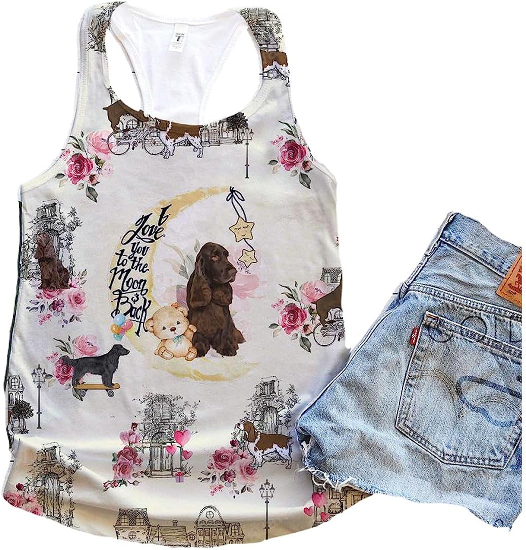 Field Spaniel Dog City Mix Moon Tank Top - Summer Casual Tank Tops For Women - Gift For Young Adults
