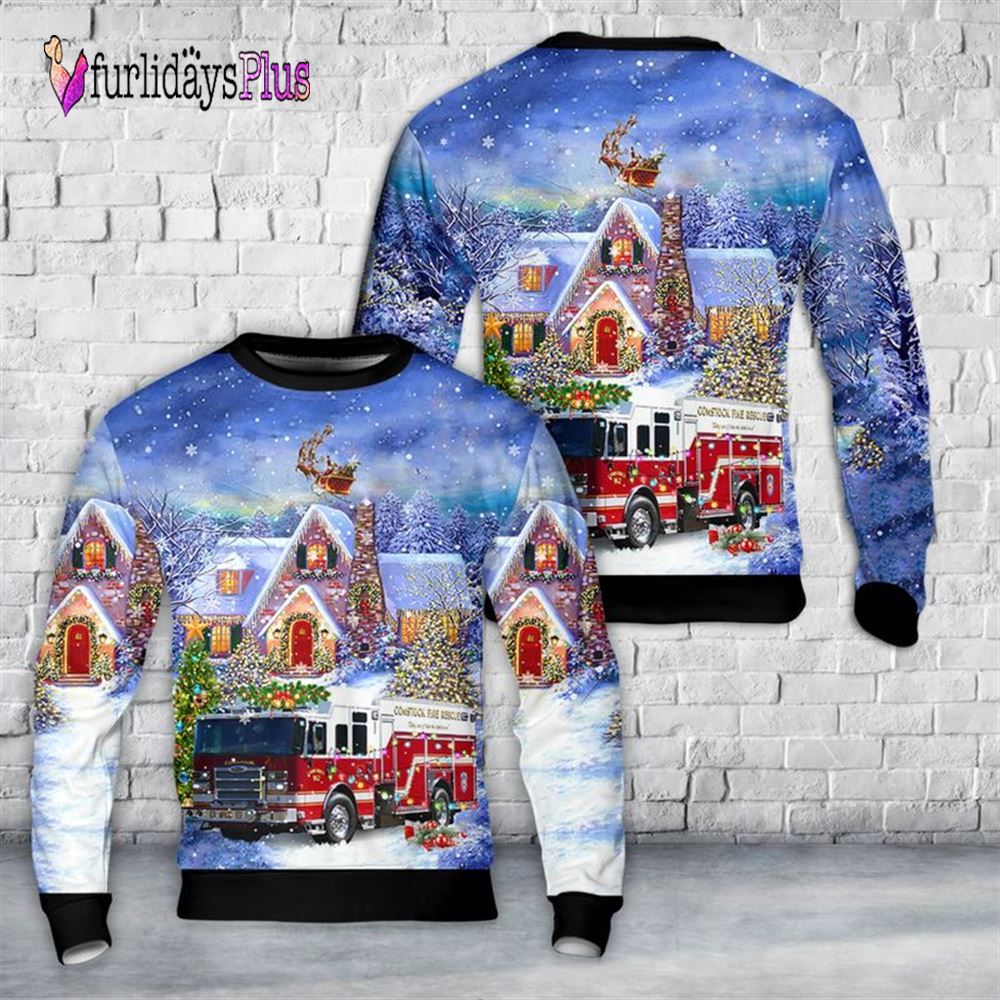 Firefighter Ugly Christmas Sweater, Comstock Fire & Rescue, Kalamazoo, Michigan Christmas Sweater