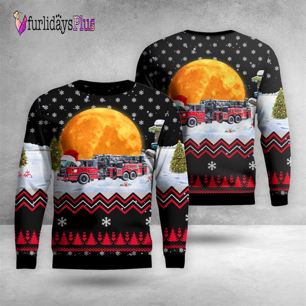 Firefighter Ugly Christmas Sweater, East Hampton, New York, East Hampton Fire Department Christmas AOP Ugly Sweater